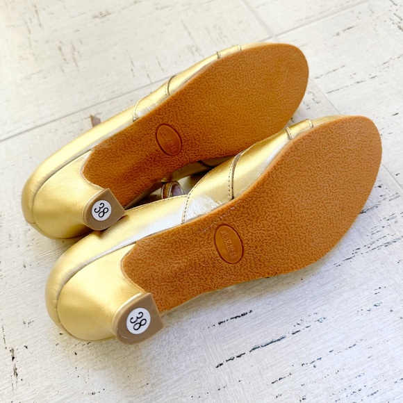 Reproduction Vintage 20s 40s Gold Leather Mary Jane T-Strap Pumps Heels 38 7.5 - Picture 6 of 6